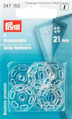 Prym Aannaaidrukknoop kunststof rond 21mm transparant - 6stuks