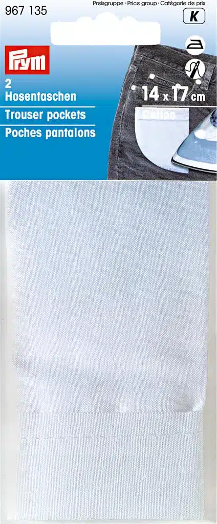 Prym broekzakken in strijkbaar katoen wit
