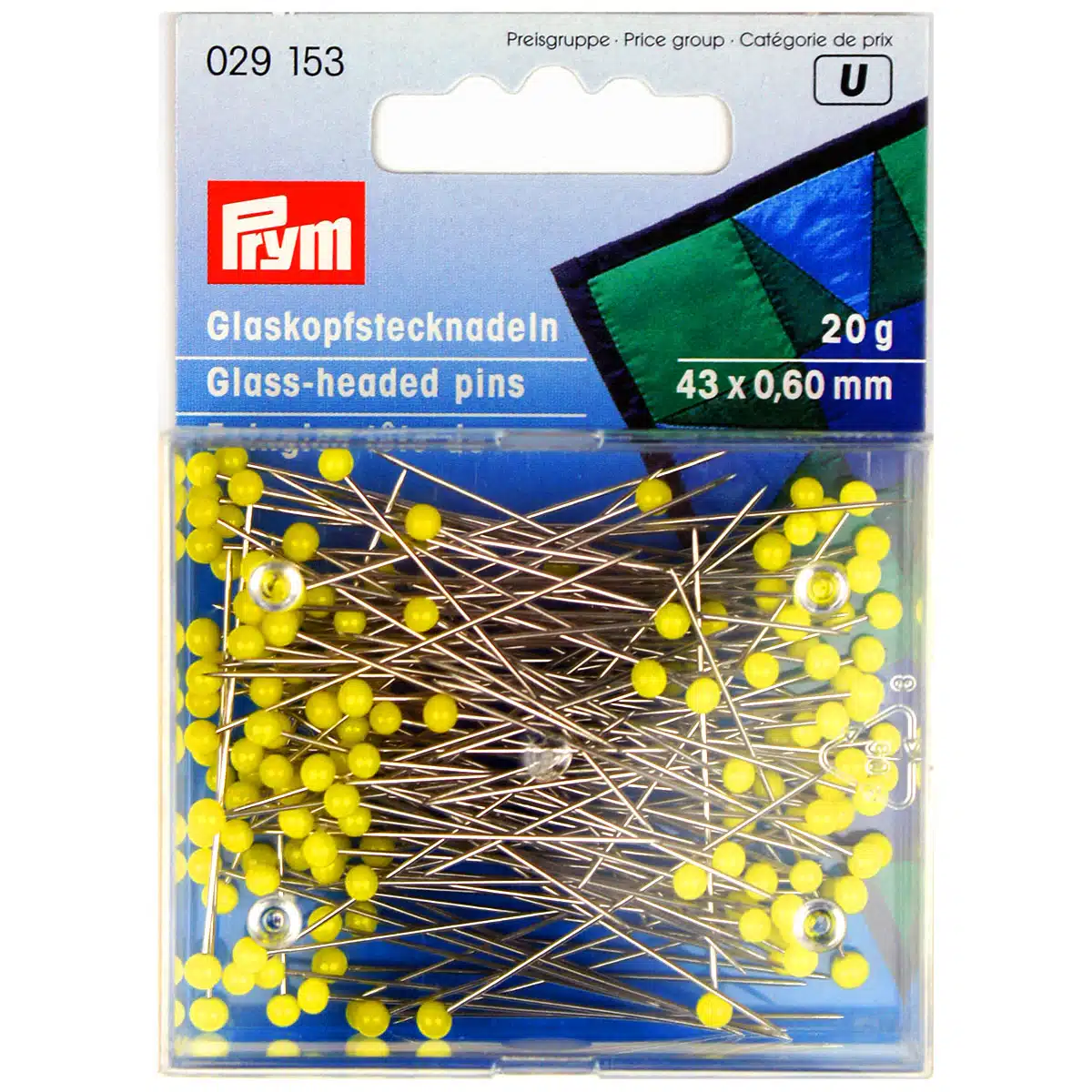 Prym gele glaskopspelden 43x0,60mm zilver 20gram