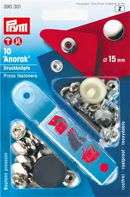Prym Naaivrijdrukknoop anorak 15mm zilver - 10stuks