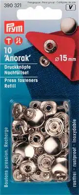 Prym Naaivrijdrukknoop navulling anorak 15mm zilver - 10stuks