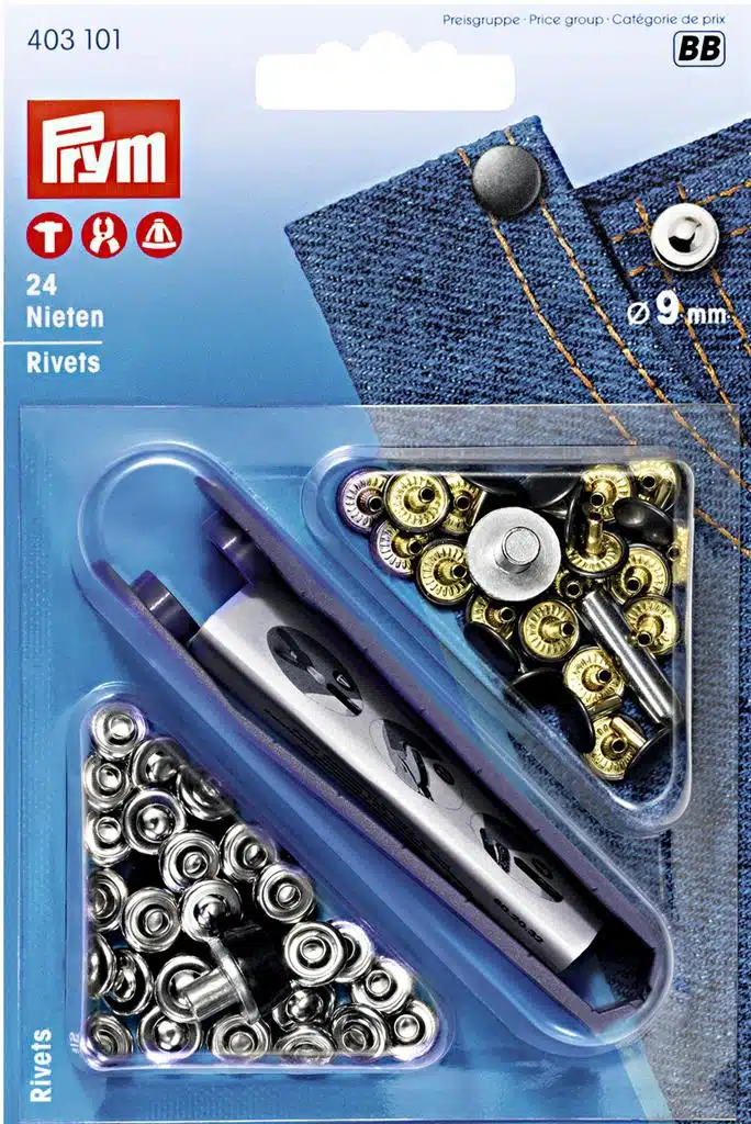 Prym Siernieten messing 9mm zilver-zwart - 24stuks