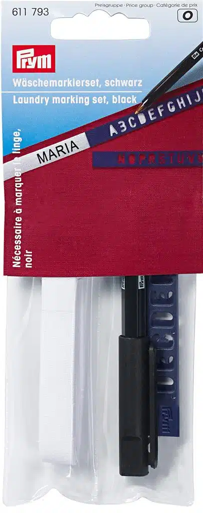 Prym wasmarkeerset met strijkbaarband, pen en beletteringstencils