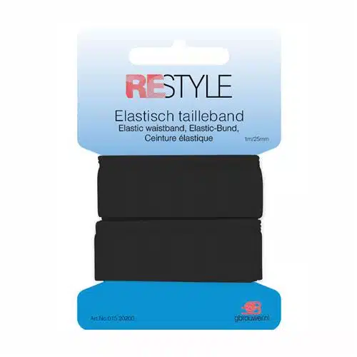 Restyle elastisch tailleband 25 mm x 1 meter zwart